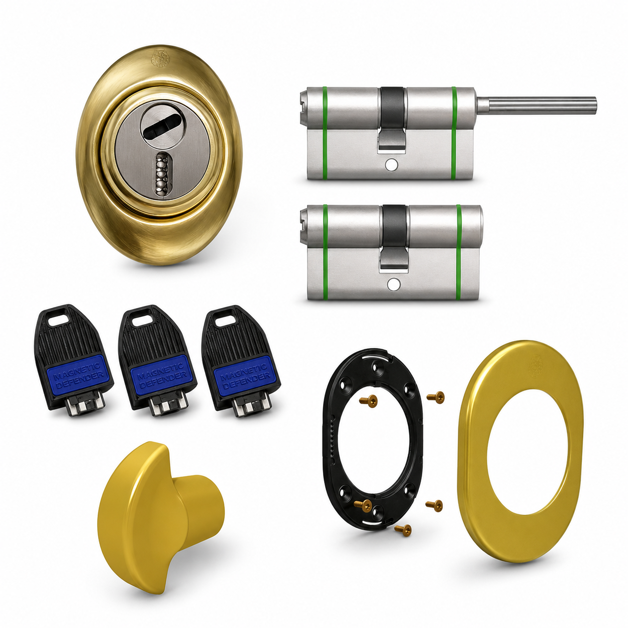 Kit Sicurezza Porta Blindata Securemme con Cilindro Europeo, Defender Mec-Def e Piastrina ottone lucido