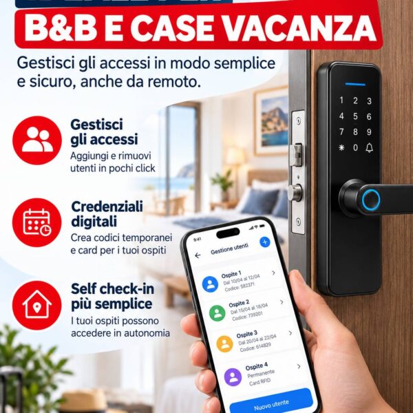 Serratura Elettronica Smart TTLOCK con Codice, Card e Controllo da Smartphone NERA