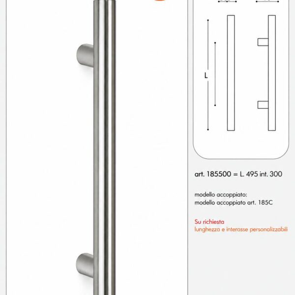 Maniglione Tubolare Mariva 500 mm Cromo Satinato Interasse 300 mm Art. 185500