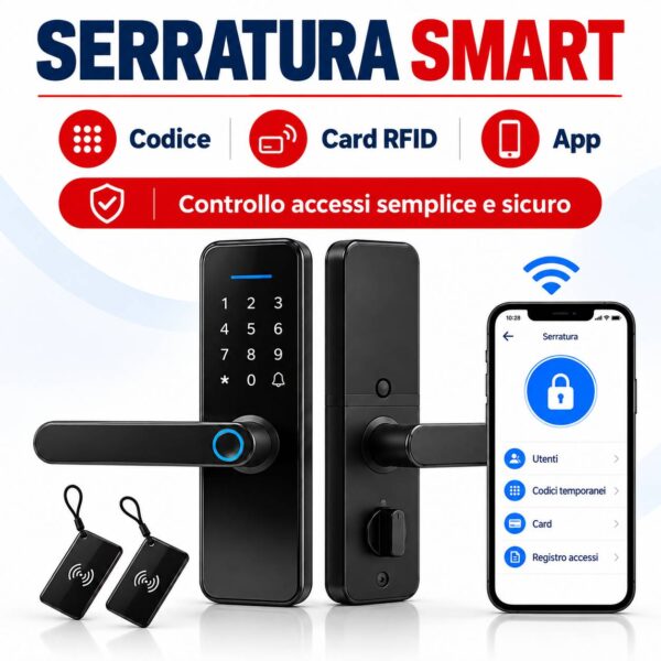 Serratura Elettronica Smart TTLOCK con Codice, Card e Controllo da Smartphone NERA